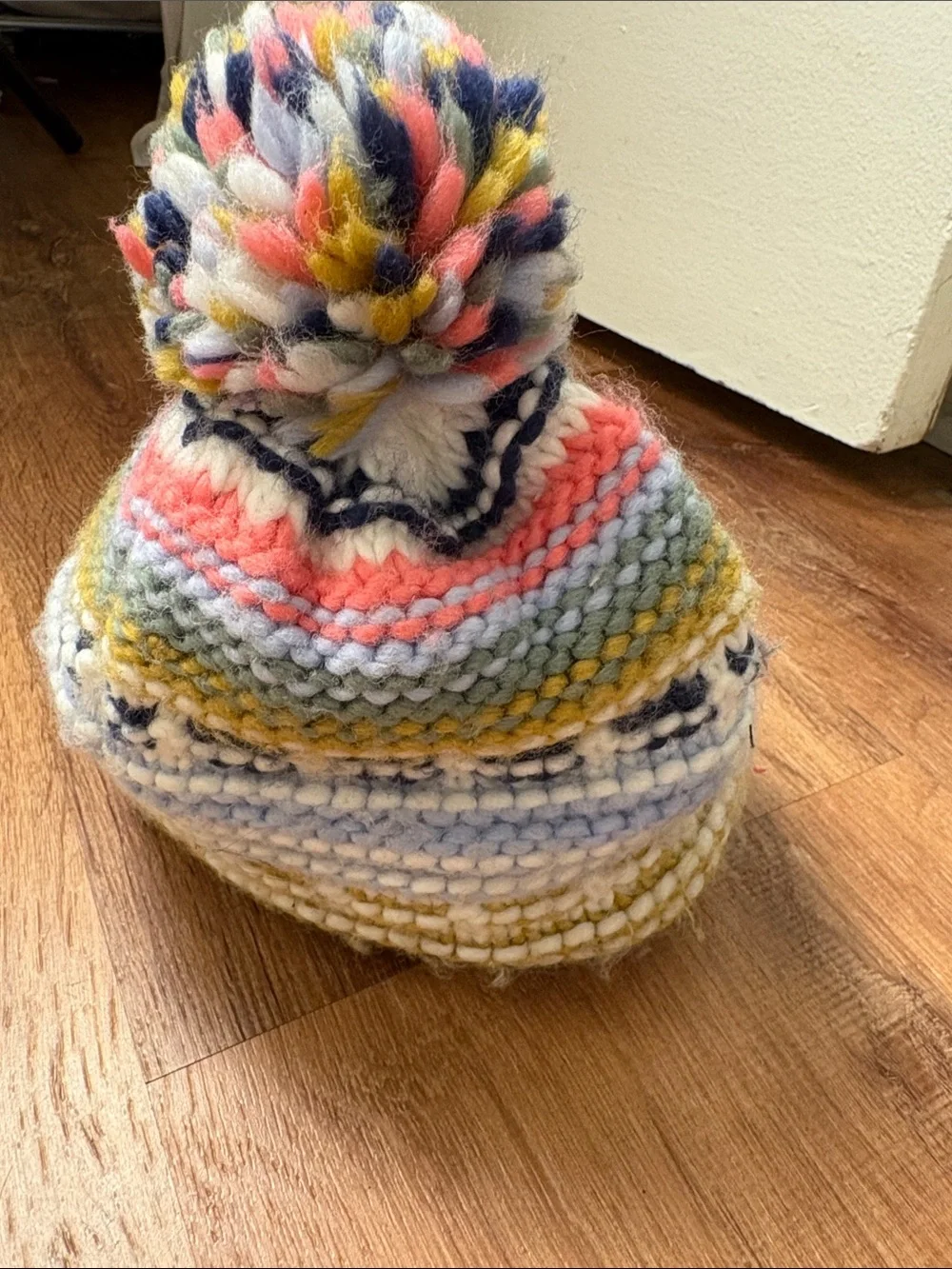 Carter's 2T - 4T Pom Pom Knit Beanie White, Navy, Yellow, Pink & Blue Hat